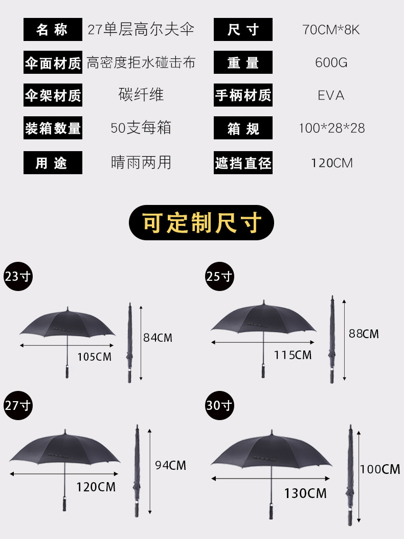 高爾夫傘尺寸